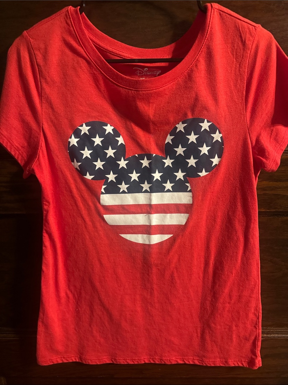 Disney Red Tee with American Flag Mickey Graphic